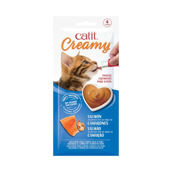 Snacks cremosos para gatos Catit Creamy – 4 Tubos Salmon y camaron