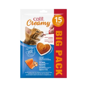 Snacks cremosos para gatos Catit Creamy – 15 Tubos Salmón y gambas