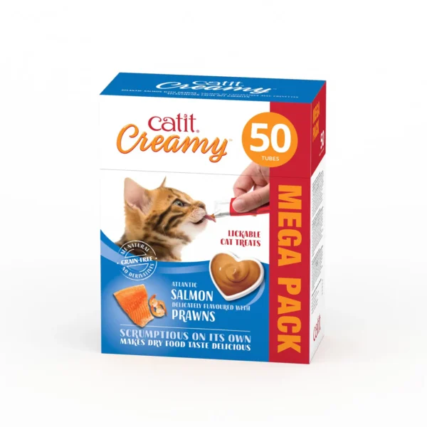 Snacks cremosos para gatos Catit Creamy – 50 Tubos Salmon y gambas