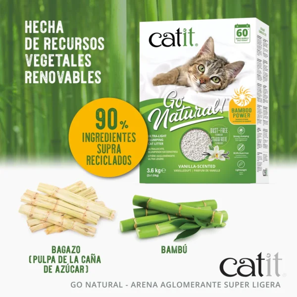 Arena Aglomerante Ultraligera para Gatos de Bambú Catit Go Natural - Imagen 2