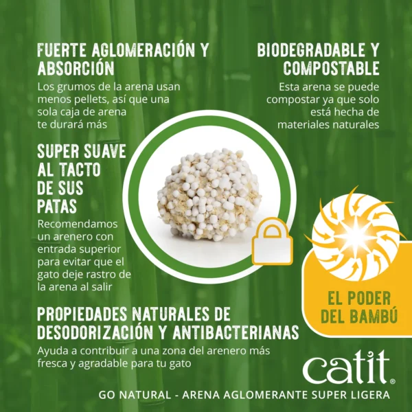 Arena Aglomerante Ultraligera para Gatos de Bambú Catit Go Natural - Imagen 3